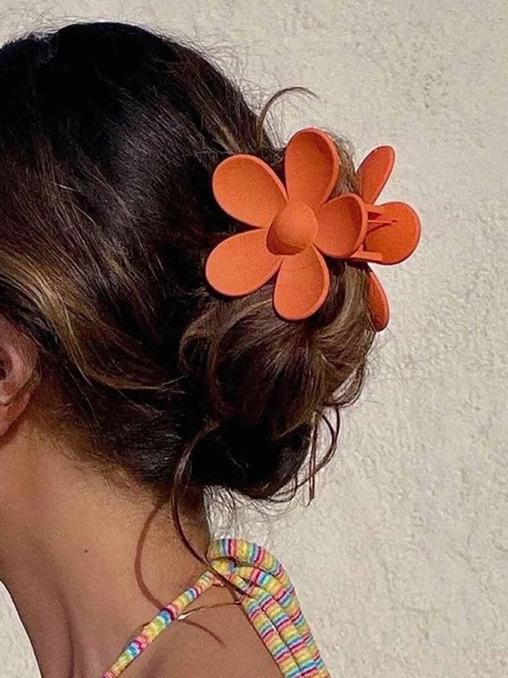 NEW Large Floral Hair Claw Clips Big Huge Acrylic Matte Barrette Hairclip Orange